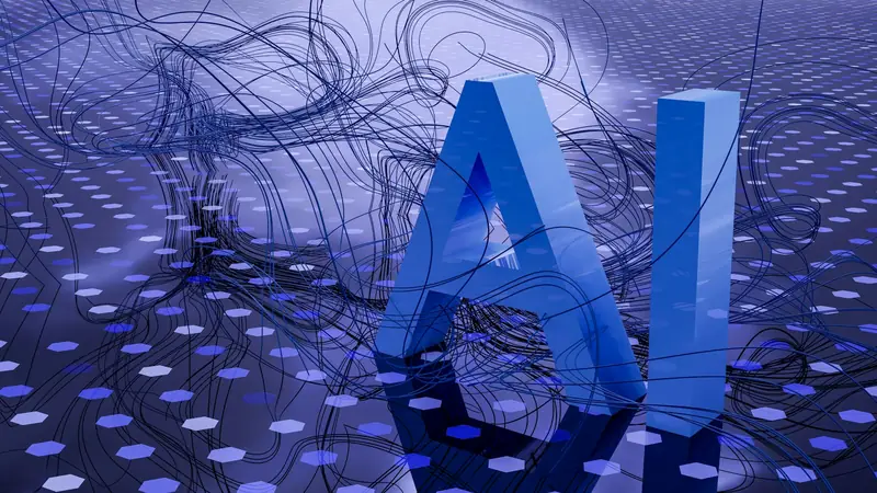 Abstract 3D render of the letters AI