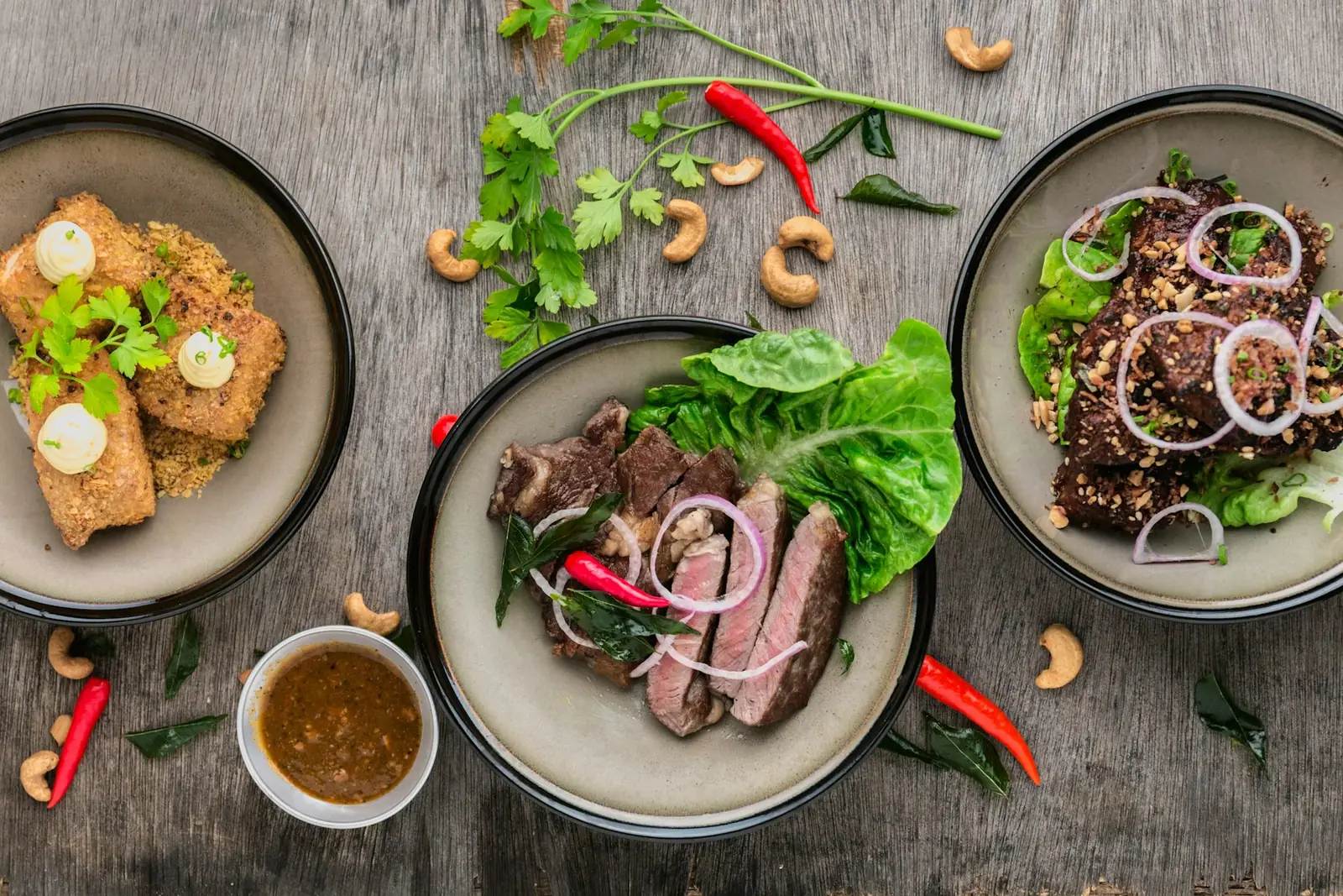 Overhead shot of plated dishes styled for social media content