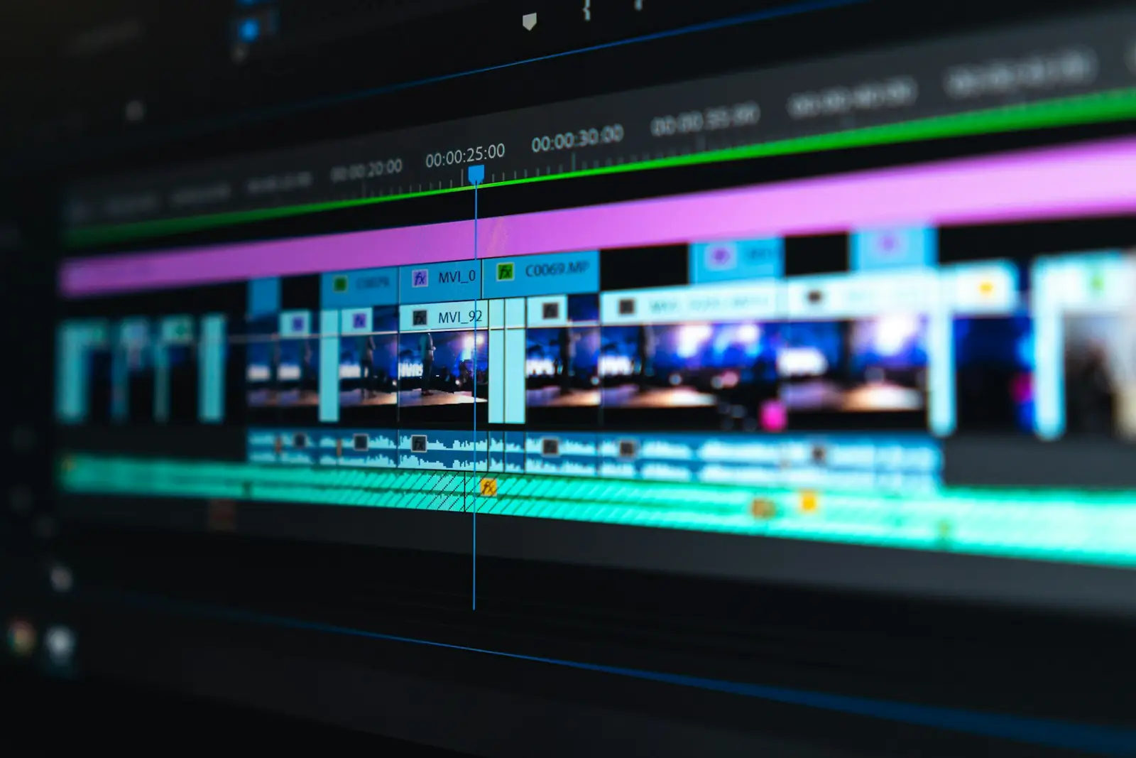 Video editing timeline on a computer screen