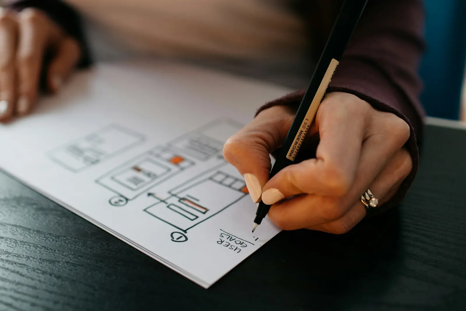 Hand sketching app wireframes on paper during planning